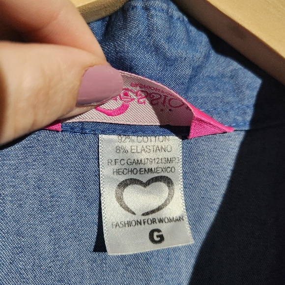 Embroidered Denim Jacket with Floral Design, Size L - Picture 6 of 9